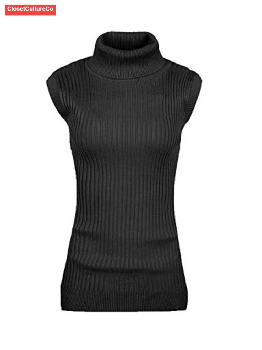 Sleeveless Turtleneck Ribbed Knit Sweater Vest Slim Fit